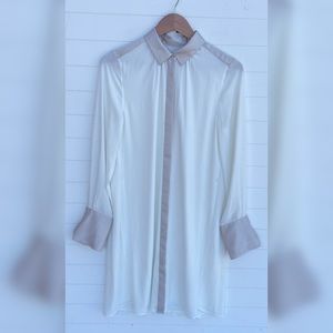 J. Crew NEW Long Sleeve Collar Contrast Trim Satin Crepe Shirtdress Relaxed NWT